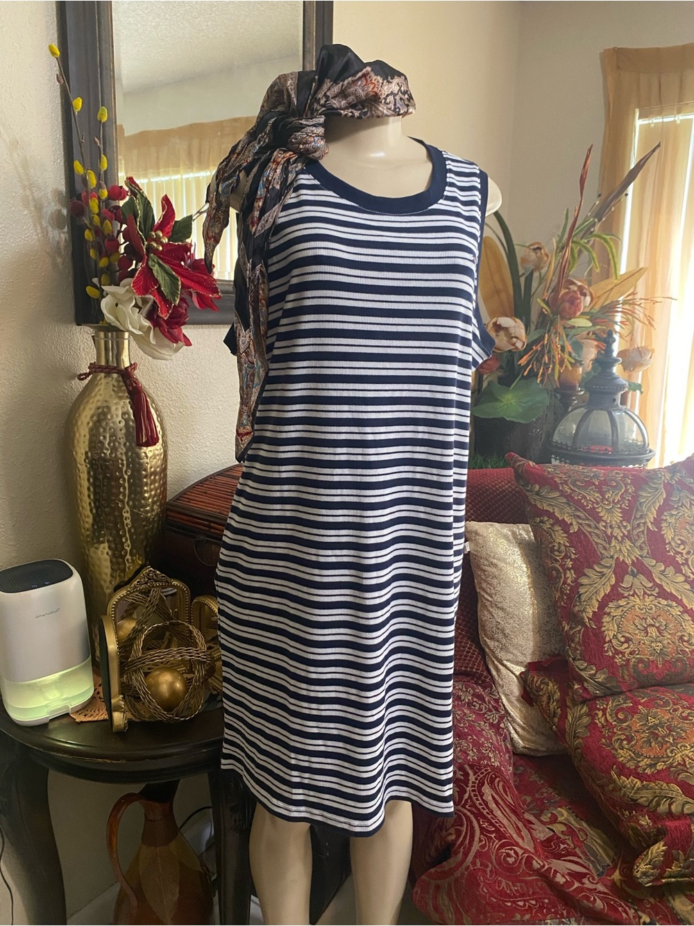 Tommy Hilfiger Navy & White Striped Sleeveless Dress